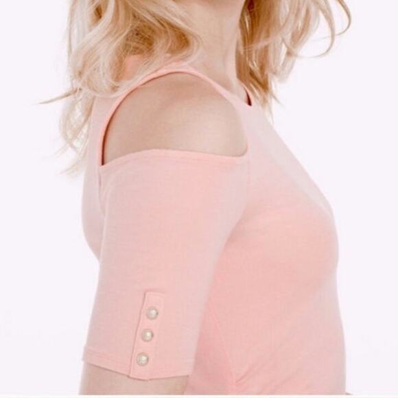 🎄 White House Black Market EUC Rio Elbow Sleeve Cold Shoulder Top Small pink - Picture 9 of 16